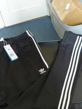 adidas-Classic Black Sweatpants with White Three-Stripes